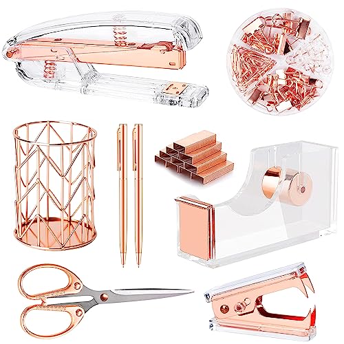 Minimalist Famassi Rose Gold Desk Accessories，Office Supplies Set for Daily Use